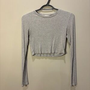 Garage Light Gray Ribbed Long-Sleeve Crop Top